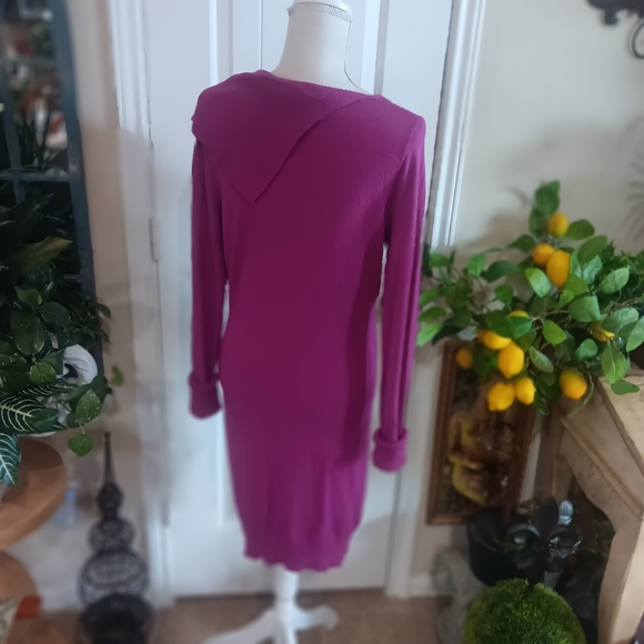 BCBG Max Azria Boysenberry Cable Knit SAHANA Midi Sheath Dress Size Large - Picture 4 of 10